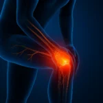 Illustration showing chronic joint pain highlighted at the knee with glowing nerves to explain pain sensitivity.